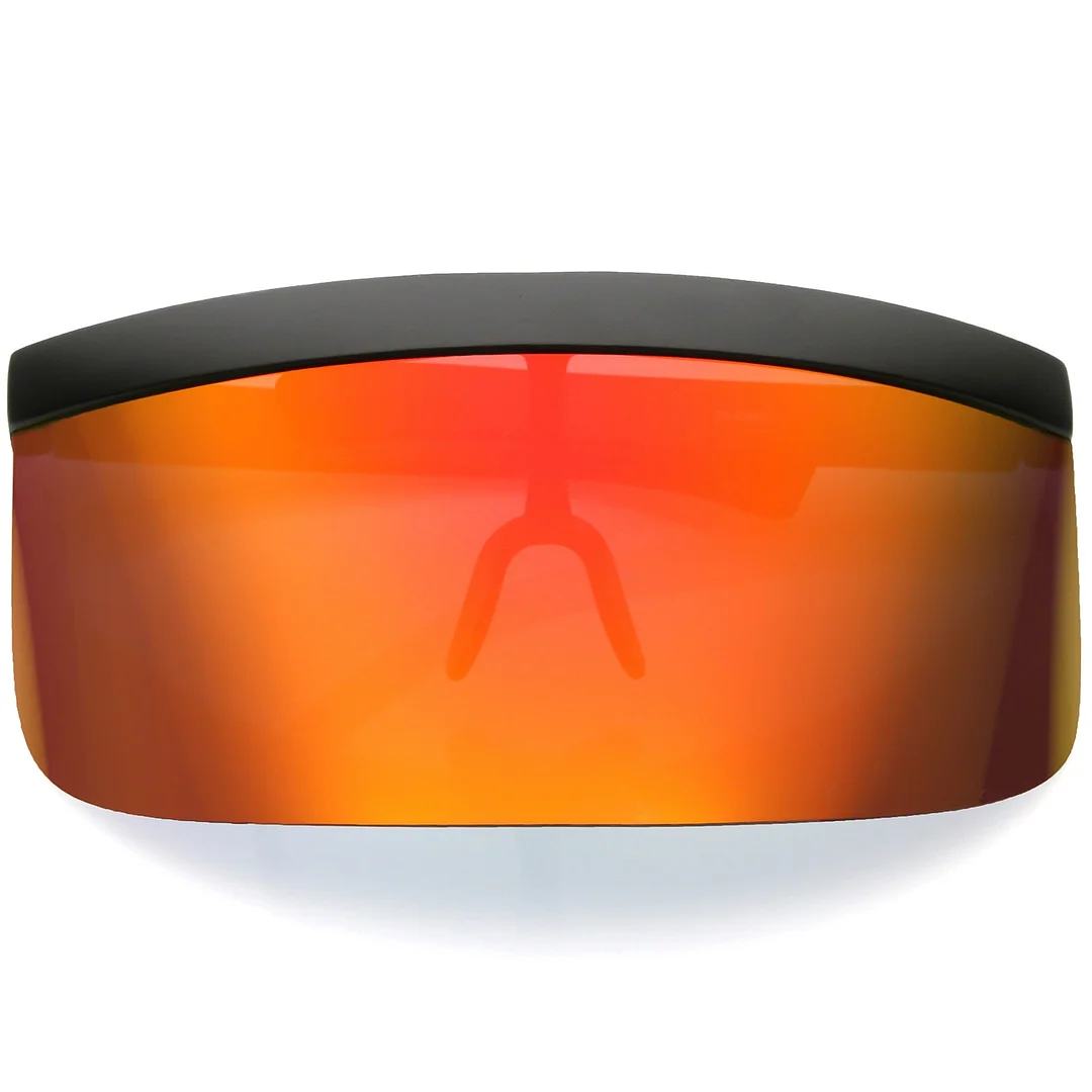 Futuristic Oversize Shield Visor glasses Flat Top Mirrored Mono Lens 172mm