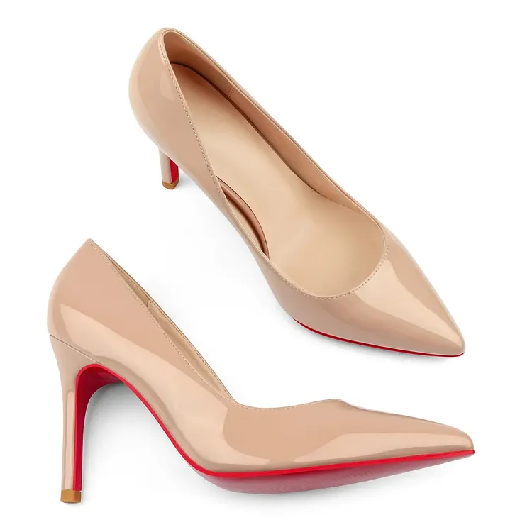 90mm Women's Pumps Red Bottoms Shoes Middle Heels Pointy Toe Dress Patent Stilettos VOCOSI VOCOSI