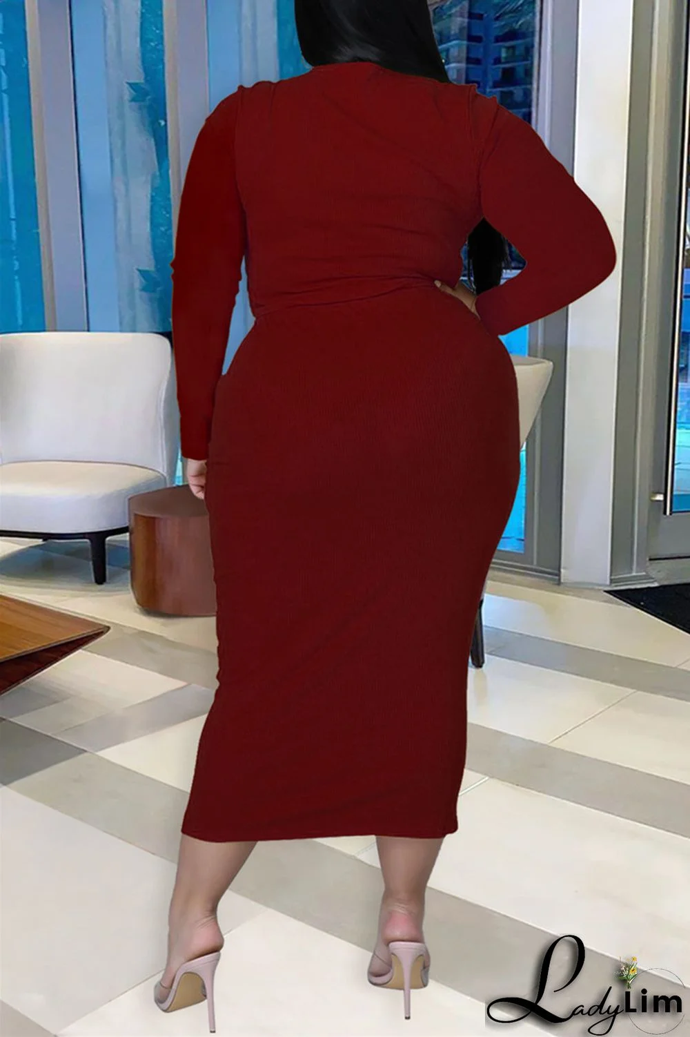 Pink Sexy Casual Solid Bandage V Neck Plus Size Two Pieces