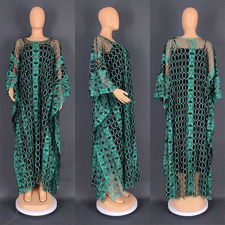 African Americans fashion QFY African Women Plus Size Dresses Rope Embroidery Mesh Boubou 2 Piece Set Muslim Abaya Traditional Nigerian Clothes Party Gowns Ankara Style QueenFunky