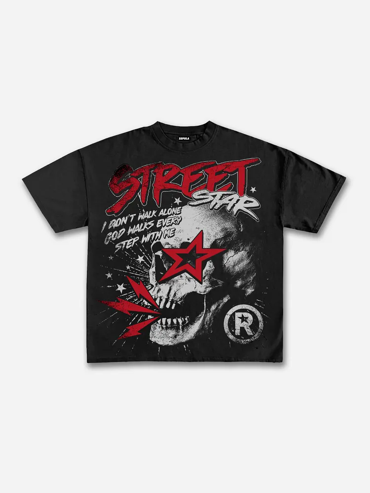 Street Star Skull Stars Vintage Graphic Cotton T-shirt