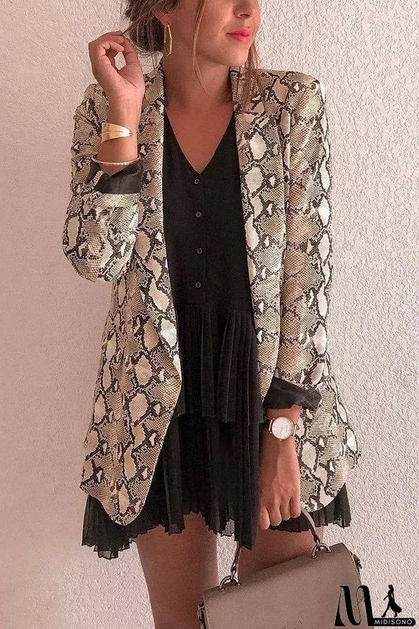 MidiSono - Charmer Snake Print Lapel Loose Blazer