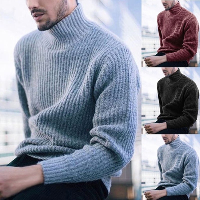 Men's Jacket Pullover High Collar Long Sleeve Knitted Sweater