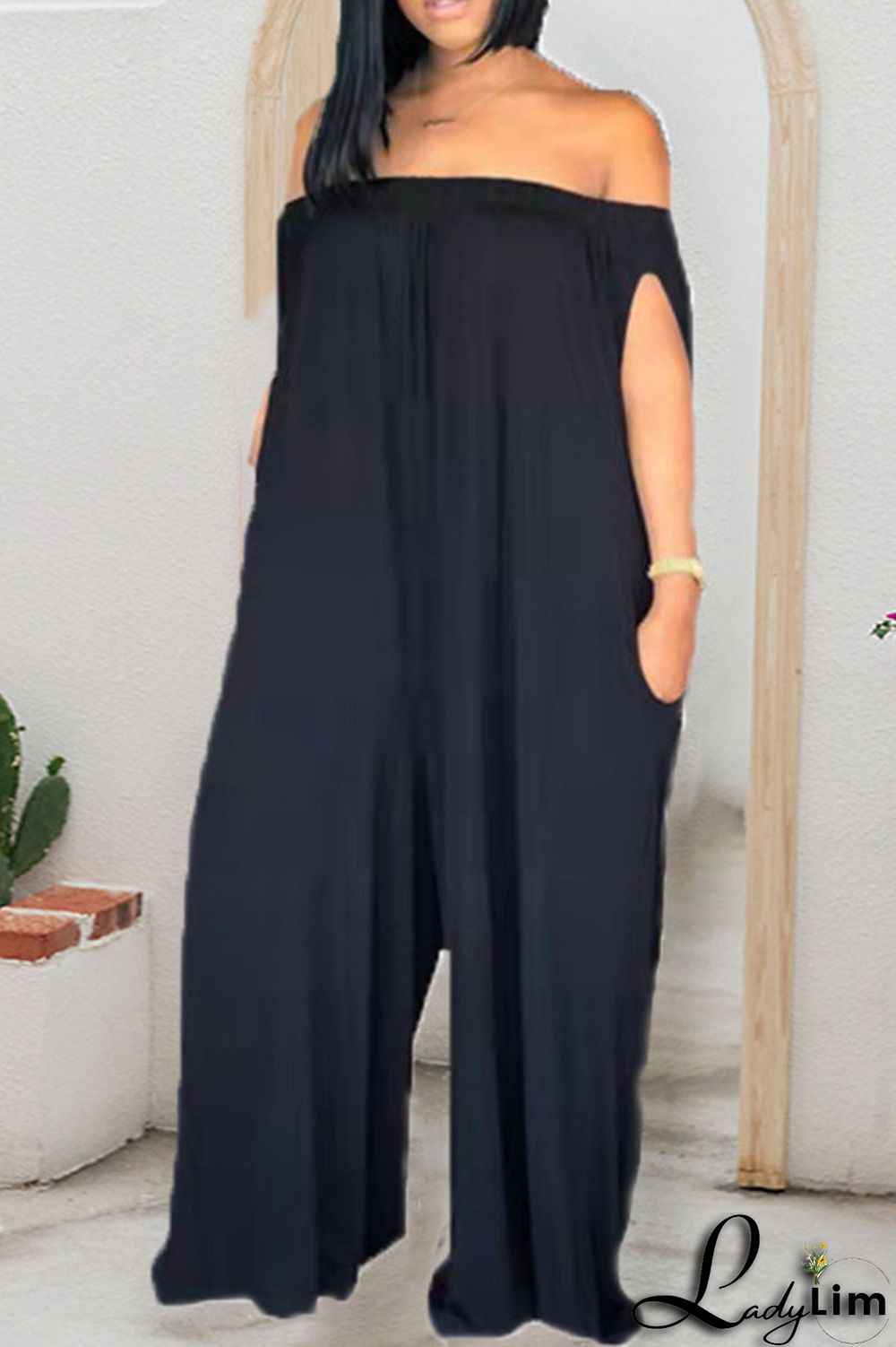 White Casual Solid Patchwork Off the Shoulder Straight Jumpsuits