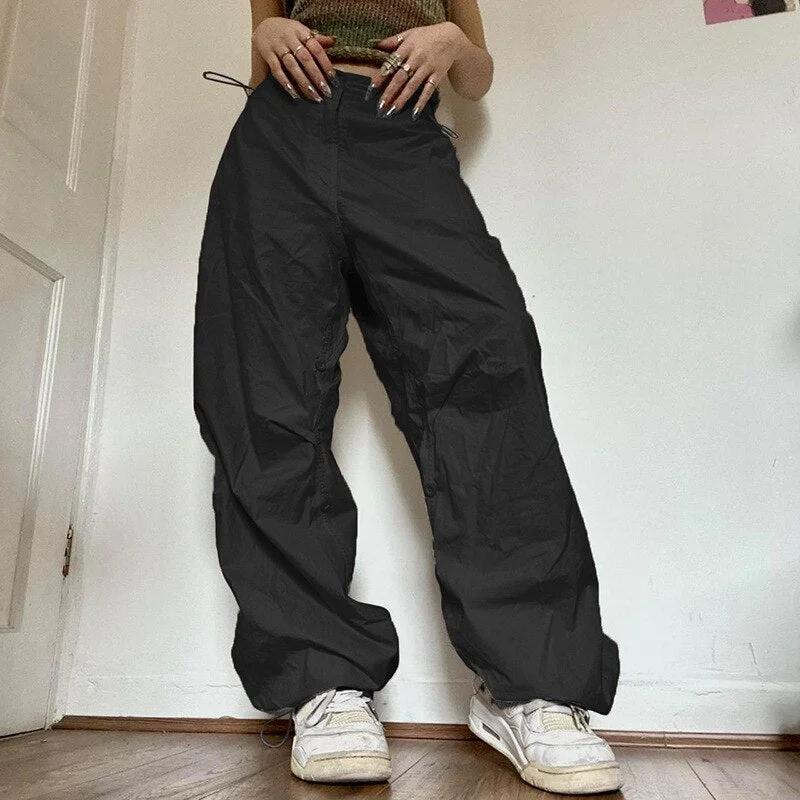 Tawnie Y2K Streetwear Baggy Cargo Pants Women Vintage Drawstring Low Waist Sweatpants Casual Loose Wide Leg Trousers 2022 Summer