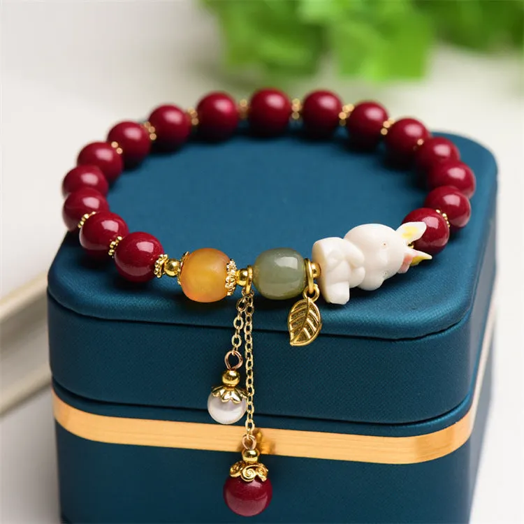 Leaf Pearl Jade Amber Rabbit Luck Wealth Bracelet