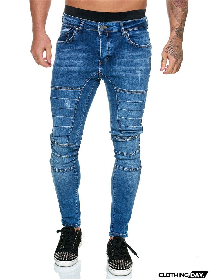 Casual Simple Style Fit Solid Color Washed Effect Jeans With Pockets