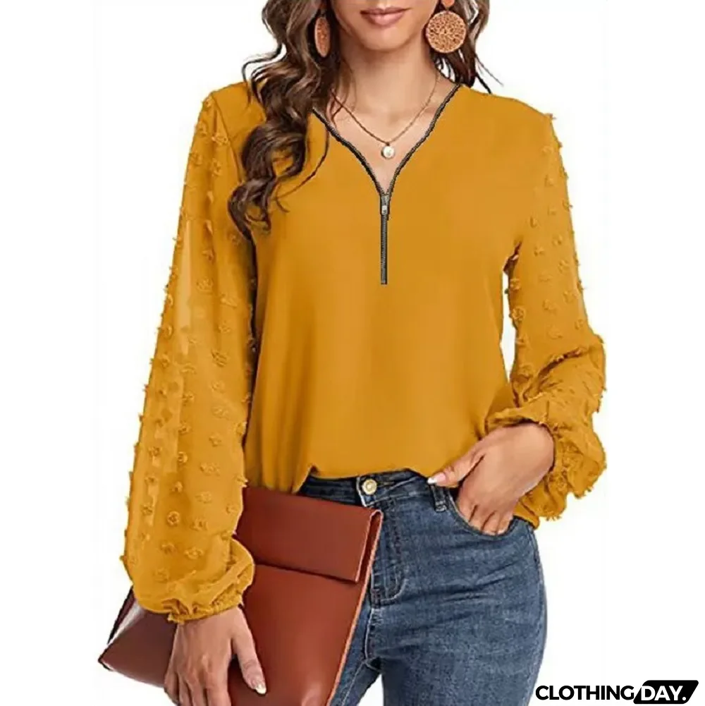 Women Summer V-Neck Long Sleeve Patchwork Top