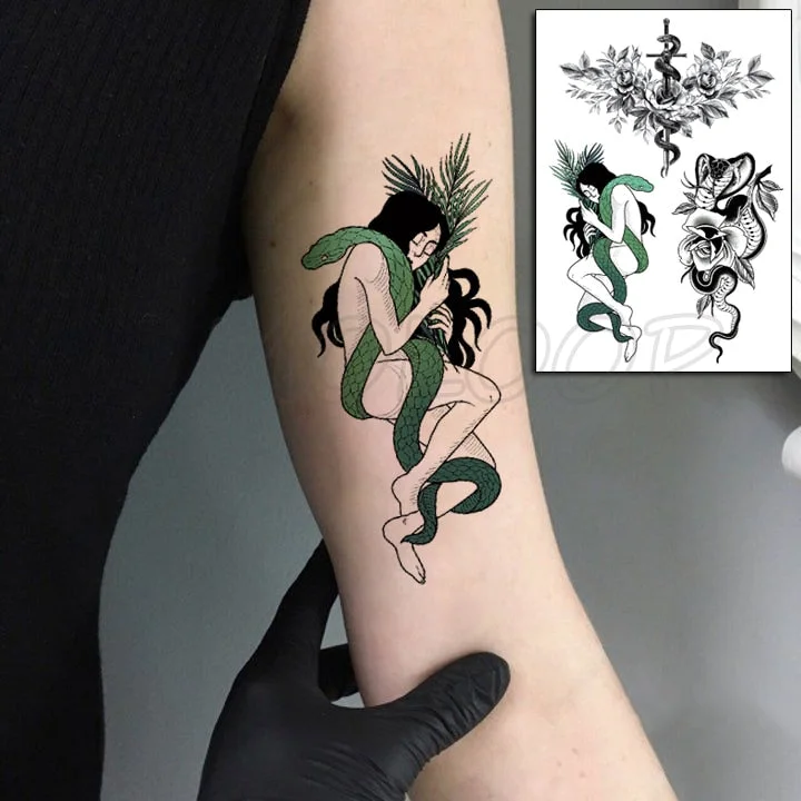 Temporary Tattoo Stickers Rose Sapphire Red Flower Fake Tatto Waterproof Tatoo Back Leg Arm Belly Big Size for Women Men Girl