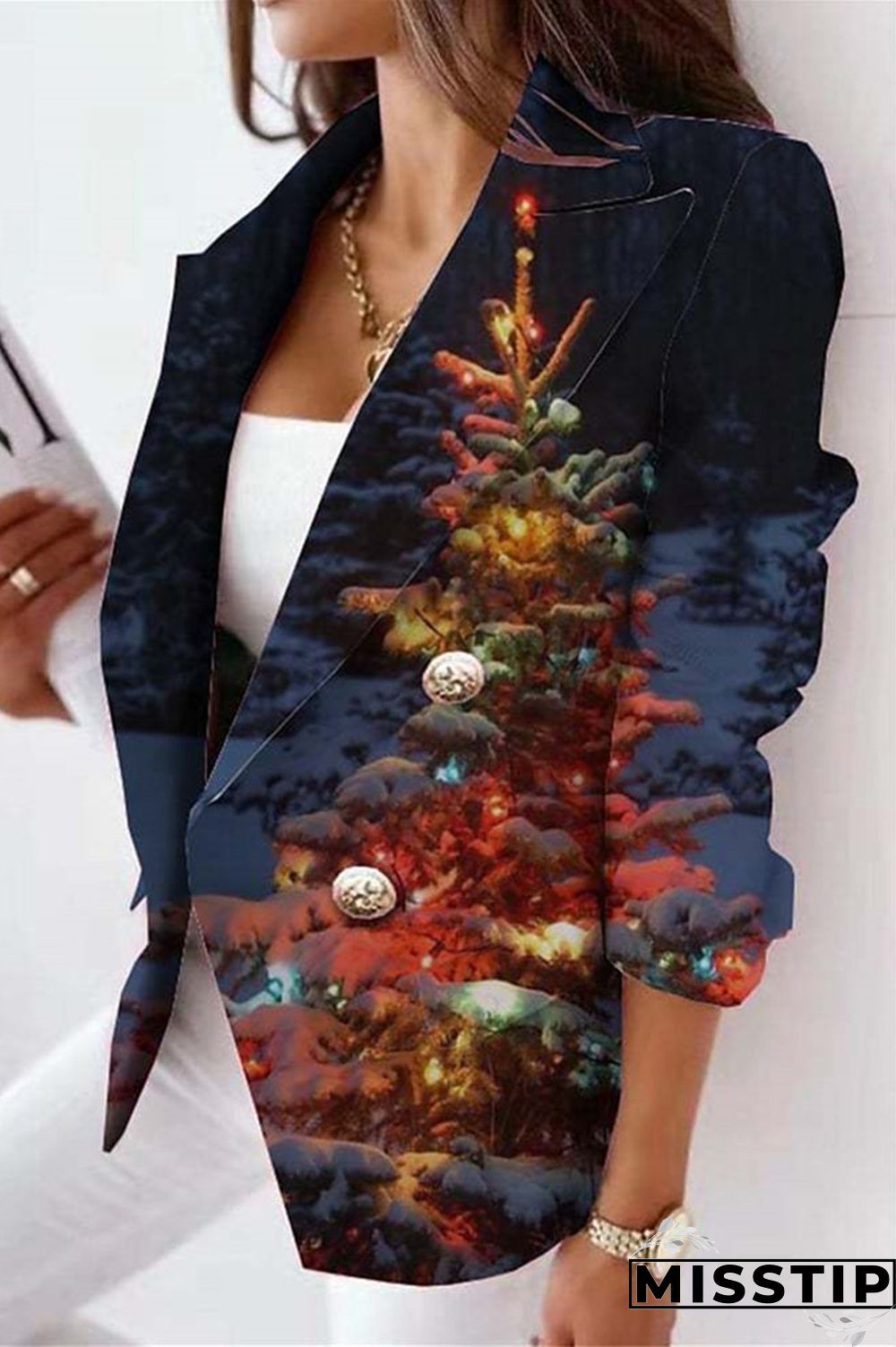 Black Red Casual Print Cardigan Turn-back Collar Outerwear