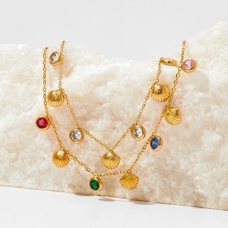 304 Stainless Steel 16K Gold Plated White Gold Plated Gold Plated Elegant Lady Plating Inlay Shell Zircon Anklet Necklace