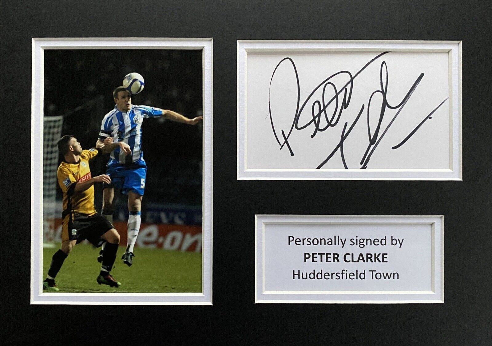 Peter Clarke Hand Signed White Card In A4 Huddersfield Town Mount Display