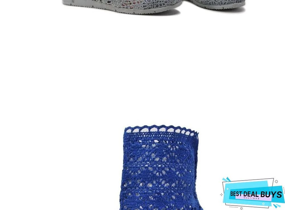 Women Cut-Outs Fashion Shoes Knitted short lace Boot ankle botas Boots