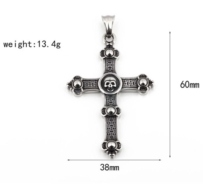 Retro Punk Cross Skull Stainless Steel Halloween Men'S Necklace Pendant