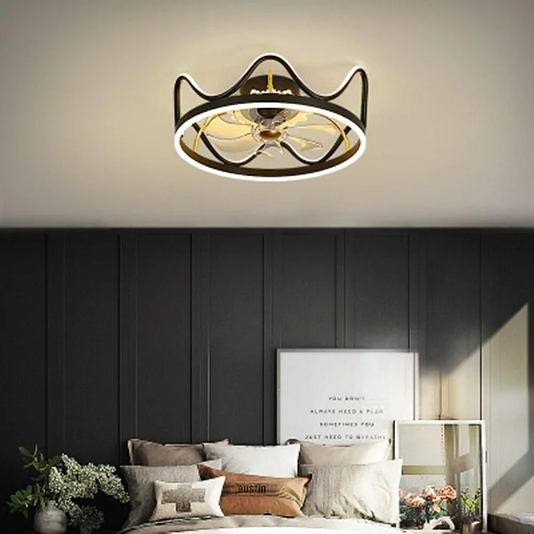 Crown Shapes Gold Black Ceiling Fan with Light - Appledas