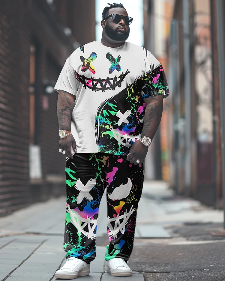 Men's Large Ink Color Grimace Printed T-shirt Trousers Suit