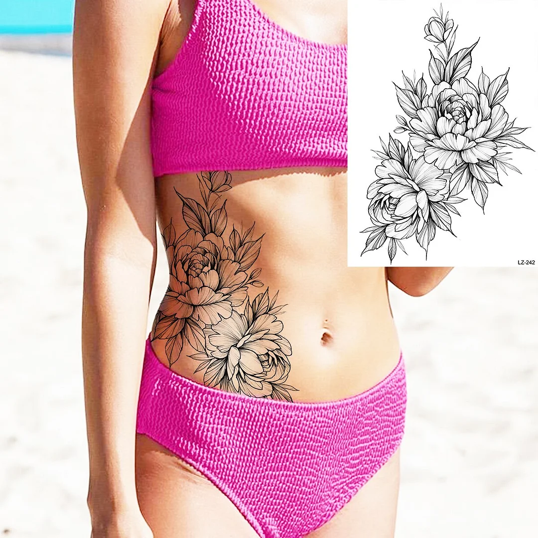 Sdrawing Large Rose FLower Temporary Tattoos For Women Adults Henna Skull Compass Snake Flower Fake Tattoo Sticker Leg Tatoos Thigh