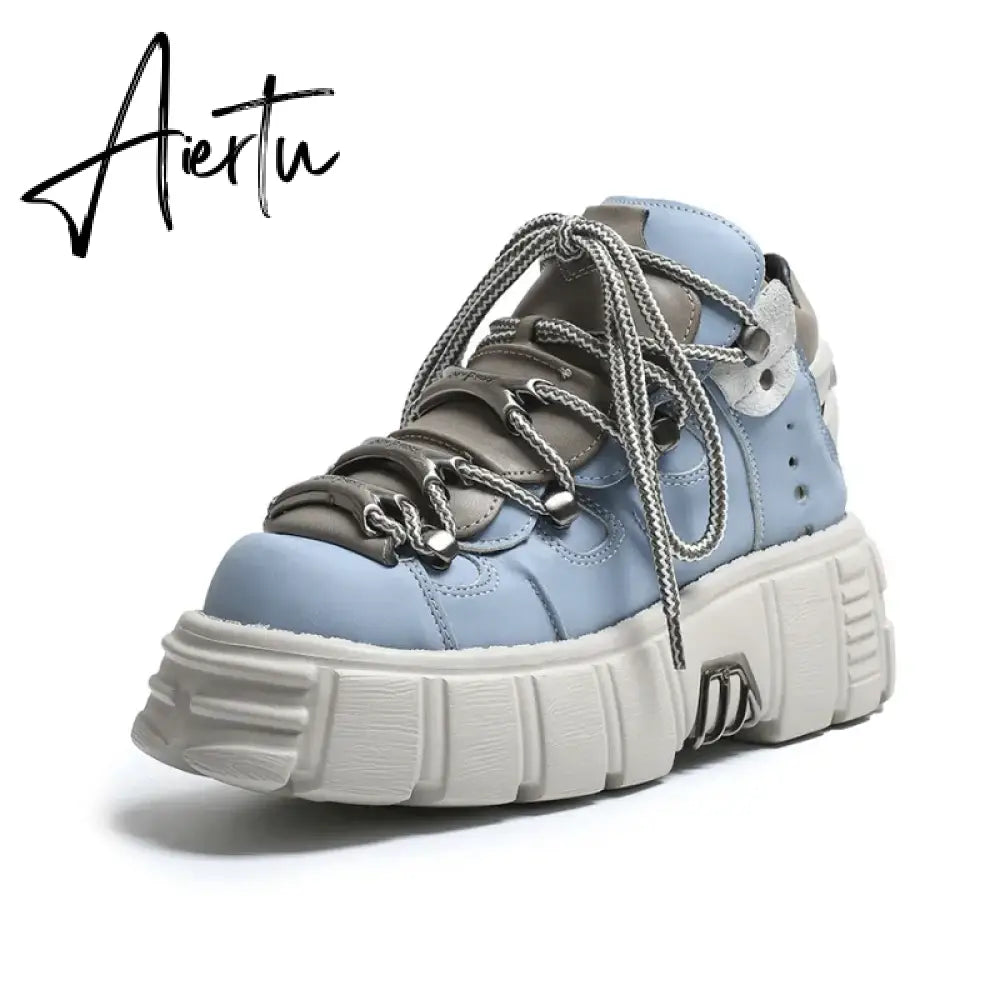 Autumn and winter new women's shoes fashion british Street style Lace up design knight Martin locomotive short boots 41 Aiertu