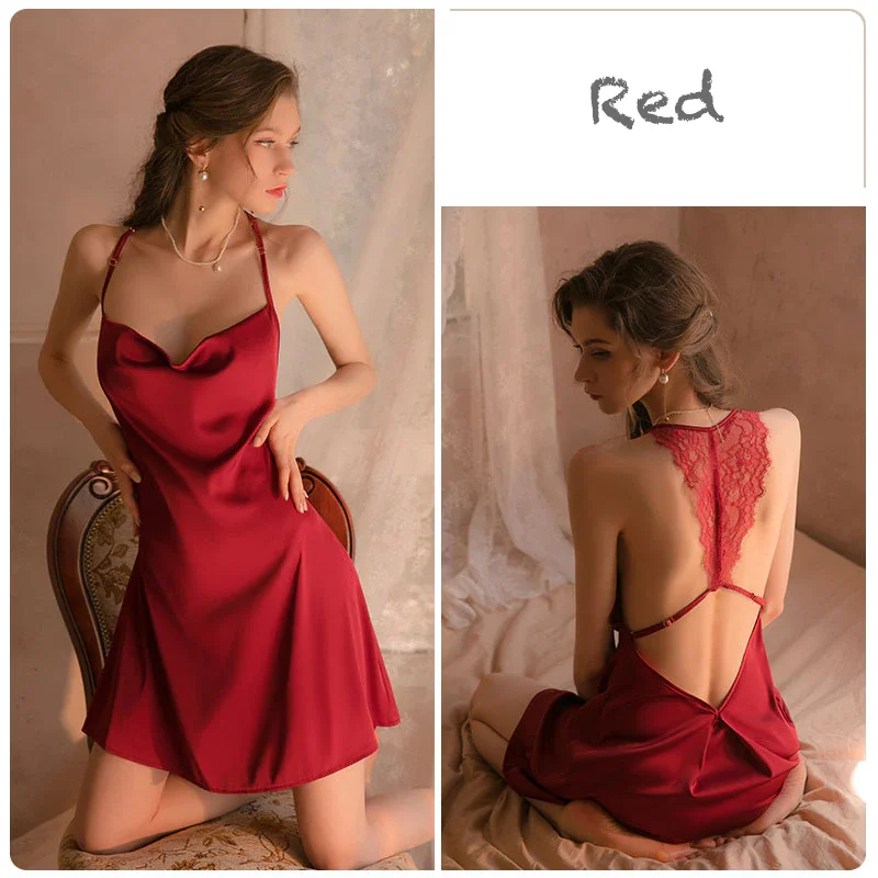 Billionm Deep V-neck Nightdress Sexy Lingerie Nightgowns Sleepwear Night Dress Women Sleeveless Nightwear Faux Silk Satin Nightshirt