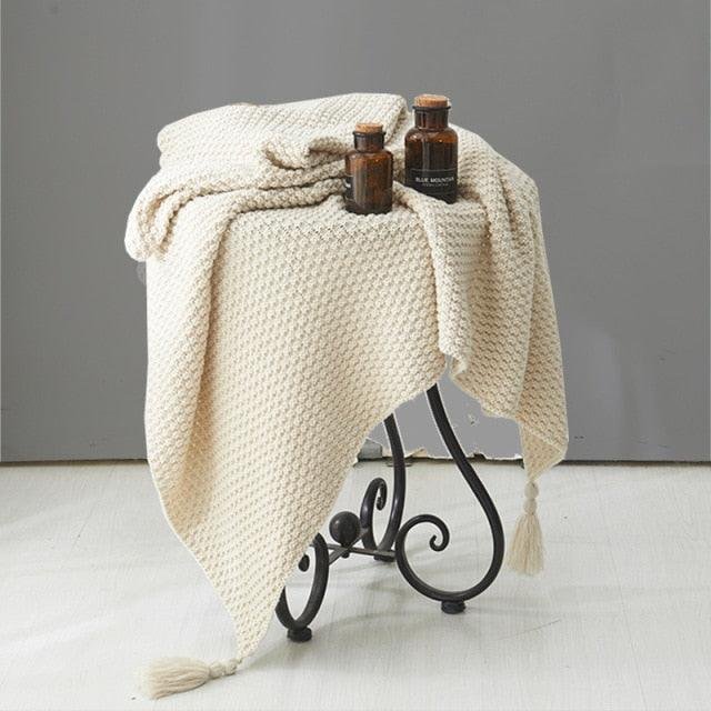 Plaid Knitted Solid Color Throw Blanket