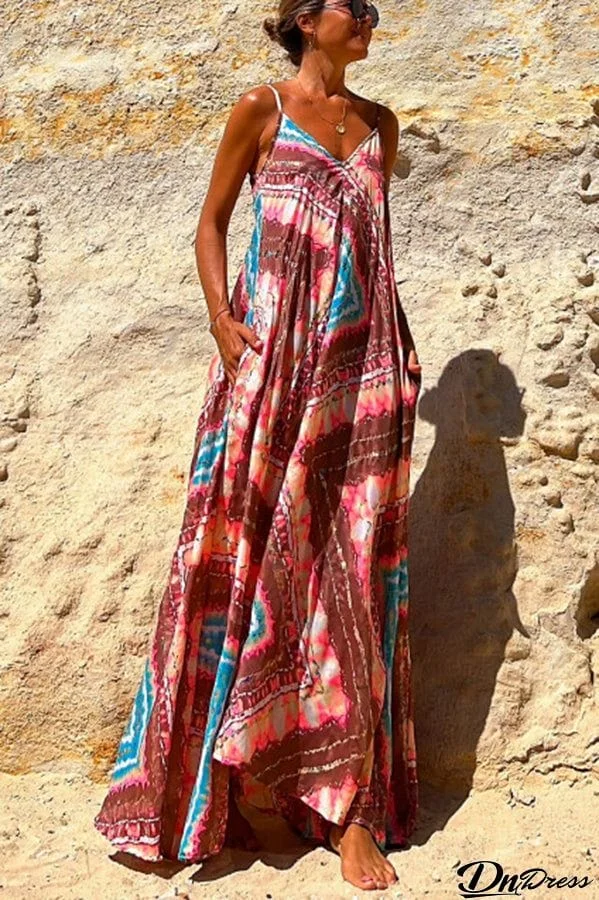 Beautiful Destination Tie-dye Print Pocketed A-line Maxi Dress