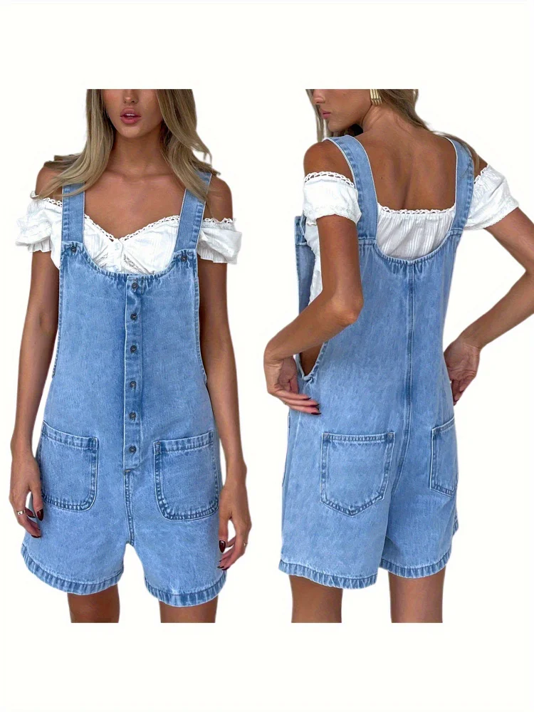 Women's Jumpsuit Shorts - Solid Color, Loose Fit& Pockets - Stylish Streetwear All Occasion