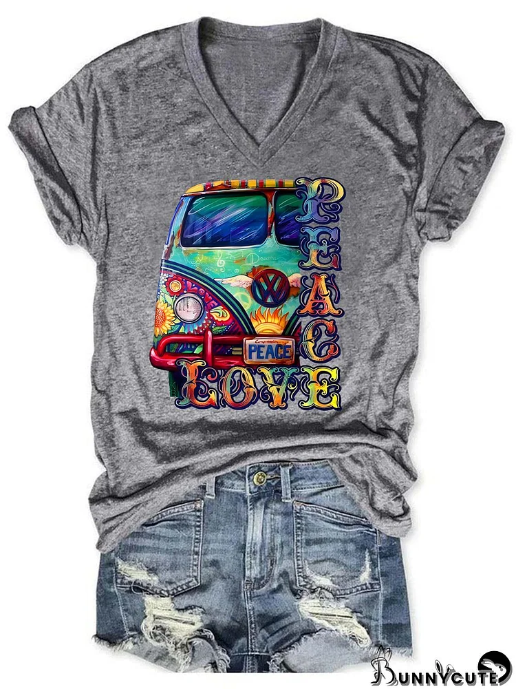 Love Peace Hippie V Neck T-Shirt