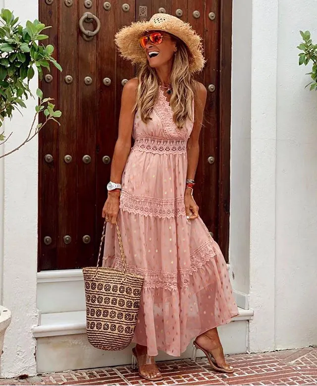 Uveng Uveng New Women's Dress Wish Sexy Deep V Sleeveless Chiffon Dress Splicing Mid-Long Dress
