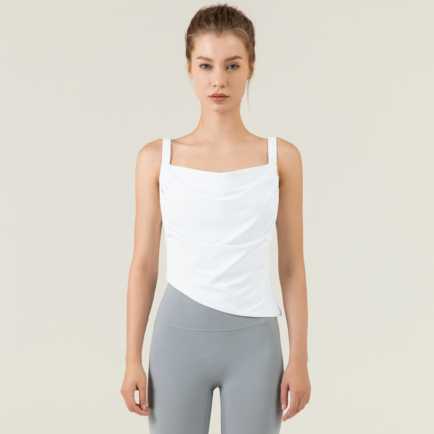 Buy Hergymclothing White irregular hem loose polyester comfort gym tank top vest with remobavle cups online