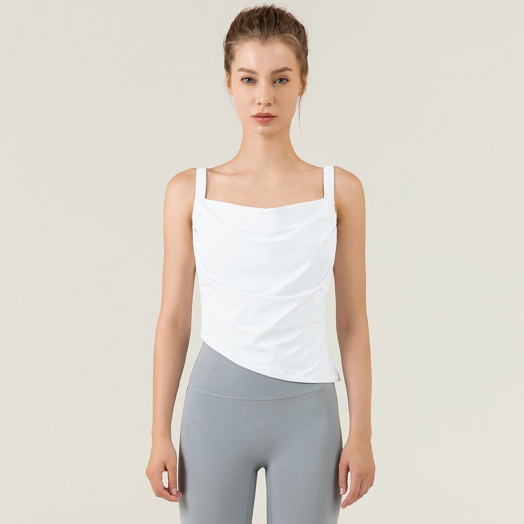 Buy Hergymclothing White irregular hem loose polyester comfort gym tank top vest with remobavle cups online