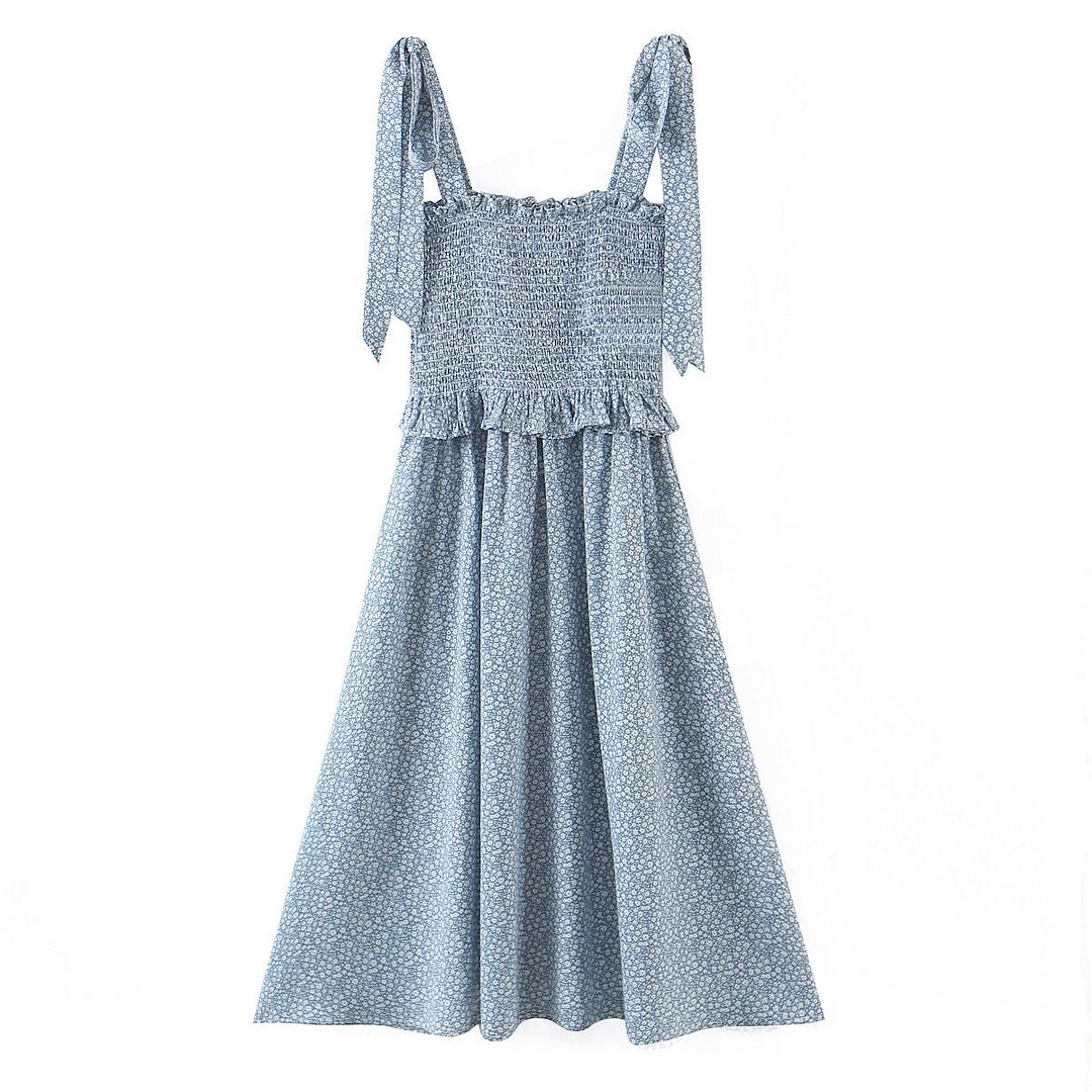 Women's Summer Watermark Flower Chiffon Suspender Dress