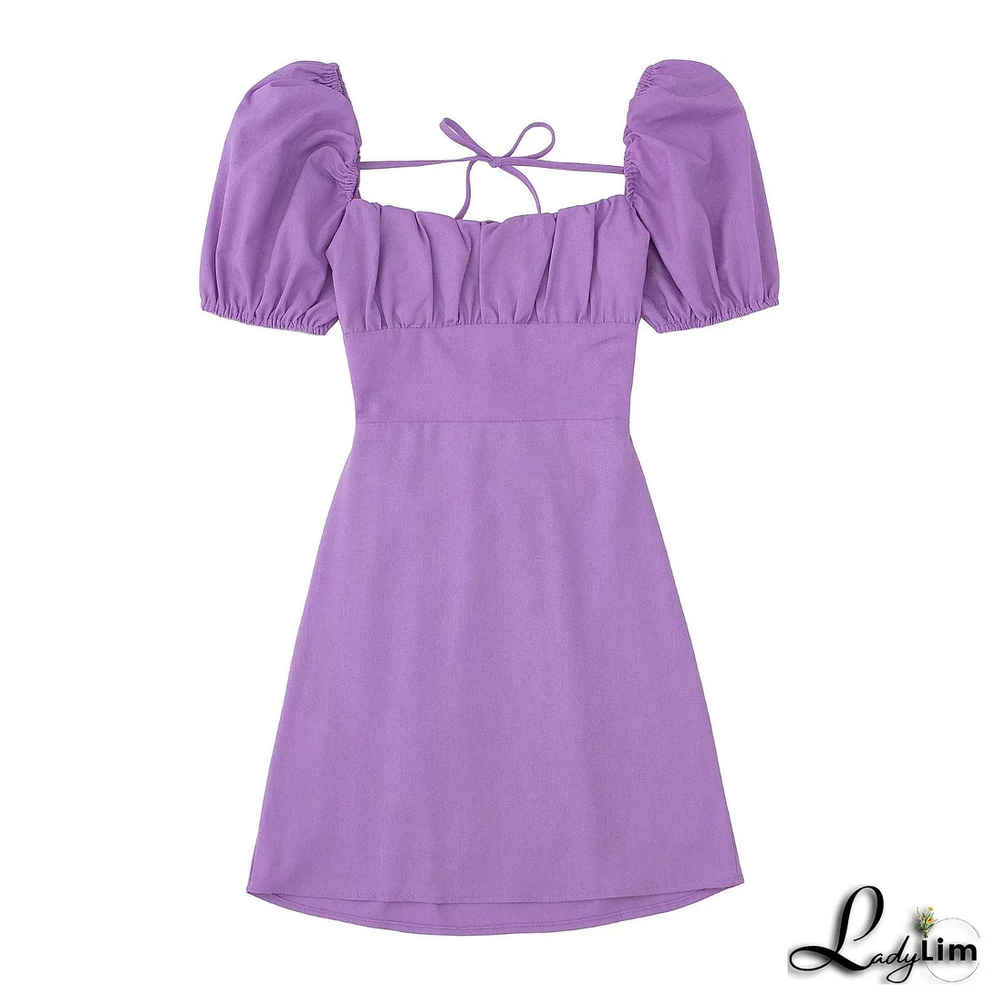 Women Square Neck Short Sleeve Dress