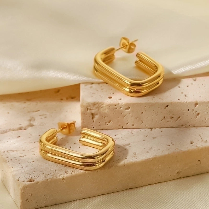 1 Pair Retro Classic Style C Shape Plating 304 Stainless Steel 18K Gold Plated Ear Studs