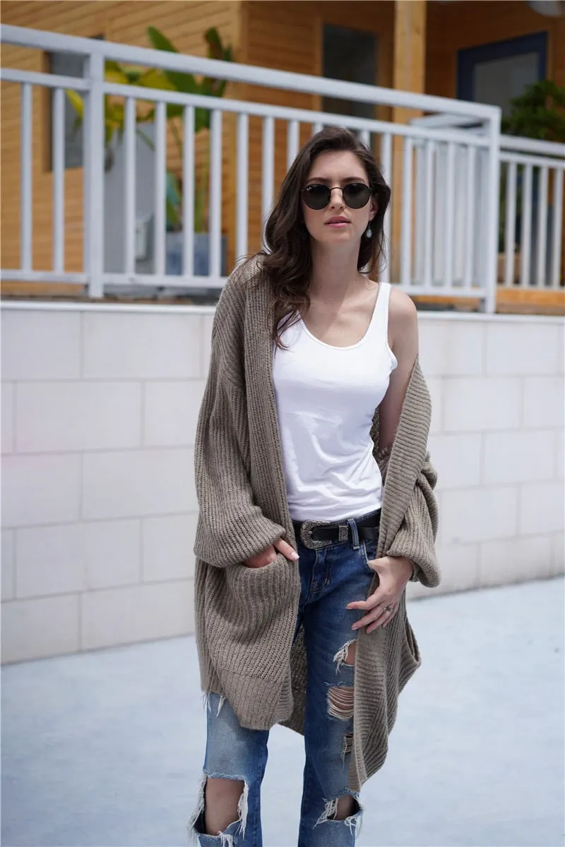 Fitshinling 2020 Winter Cardigans Outerwear Coat Pockets Orange Oversized Women's Knitted Jacket Sweater Long Cardigan Female