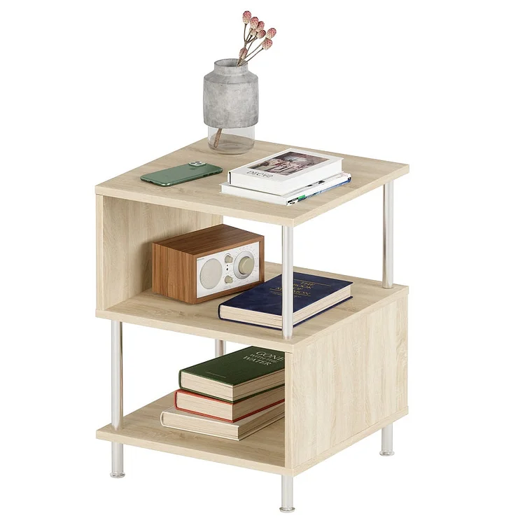 Bestier Modern 3 Tie Night Stand with Storage Shelf
