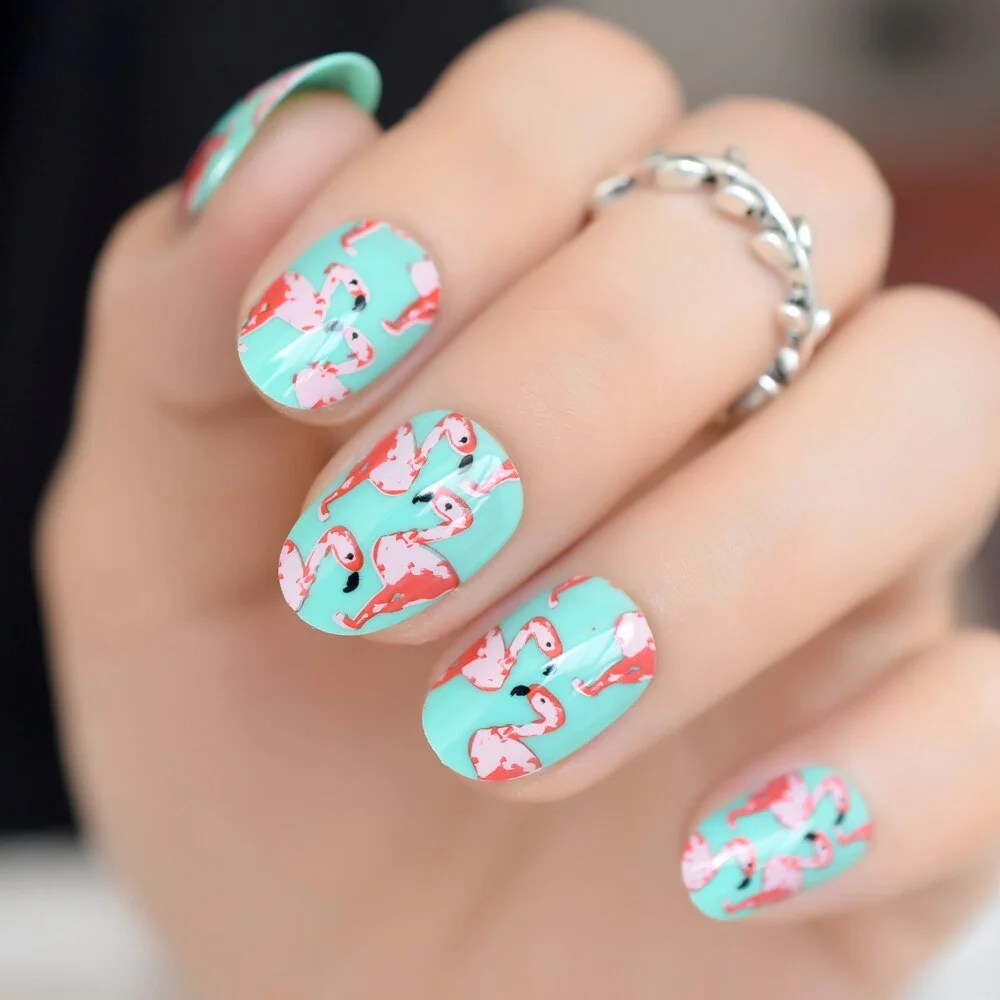 BLack Gel Fantasy Short Fake Nails Ready To Wear Designed Nails Sparkly Glitter Short Length Round Painted Veil, 24 ct-Nail Inspo