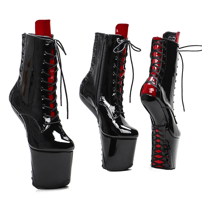 VCshoes Heelles Lace Up Ankle Boots Exotic Pole Dance Stripper Young Trend Fashion Color Matching Shoes 3W