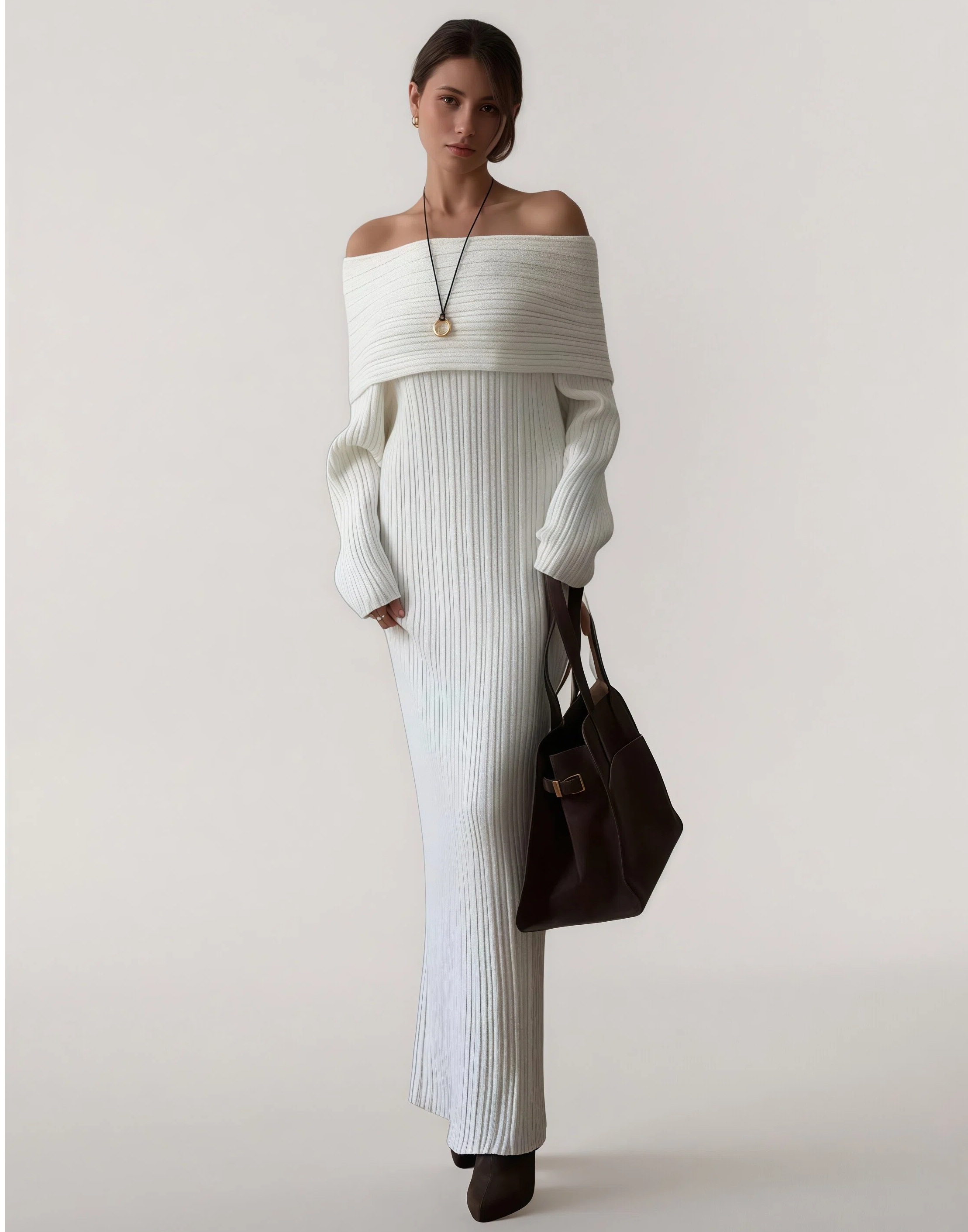 Off - Shoulder Ribbed Knit Maxi Dress - HIGIANNA&reg;