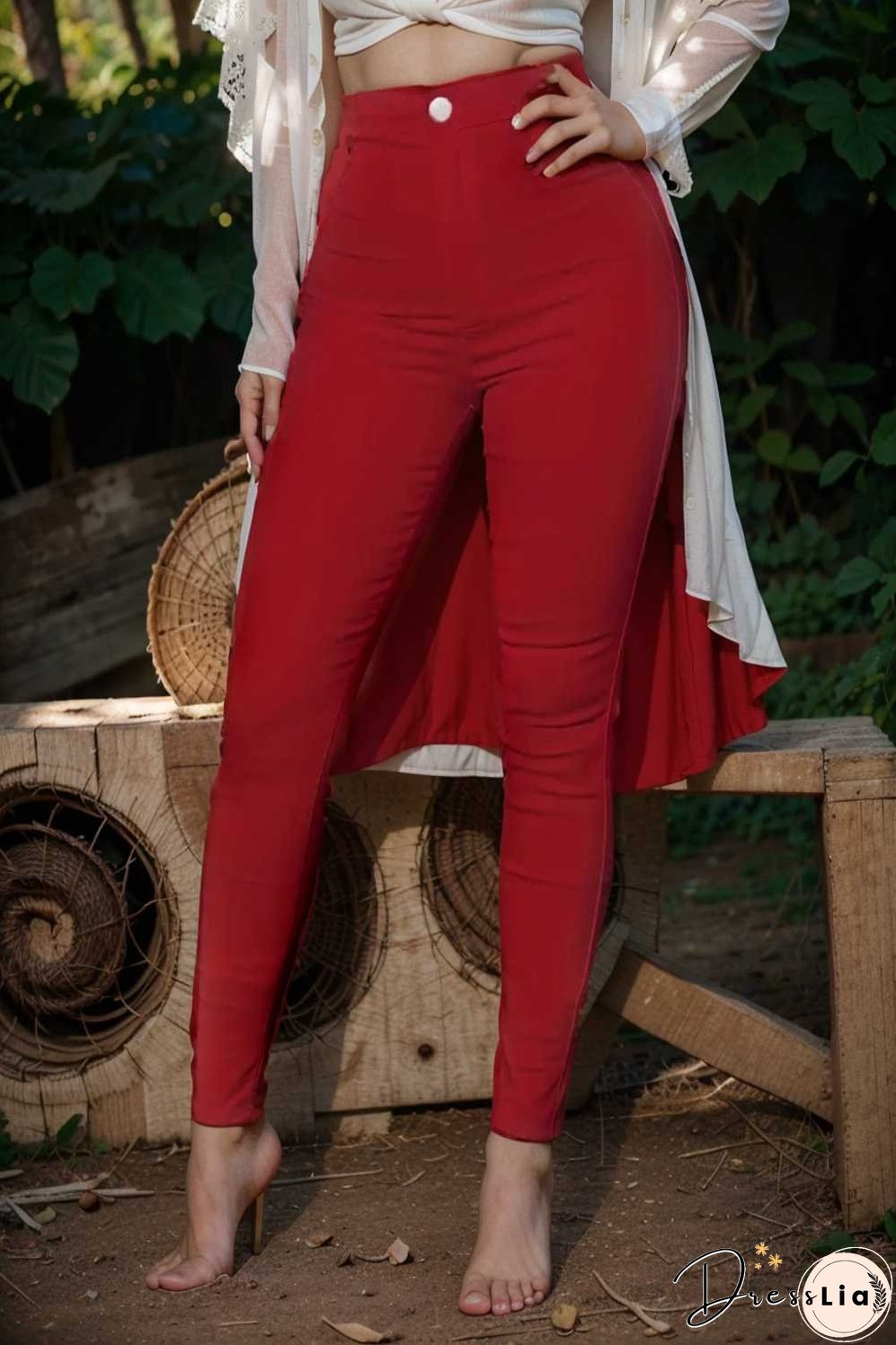 casual solid slim fit skinny pockets pants