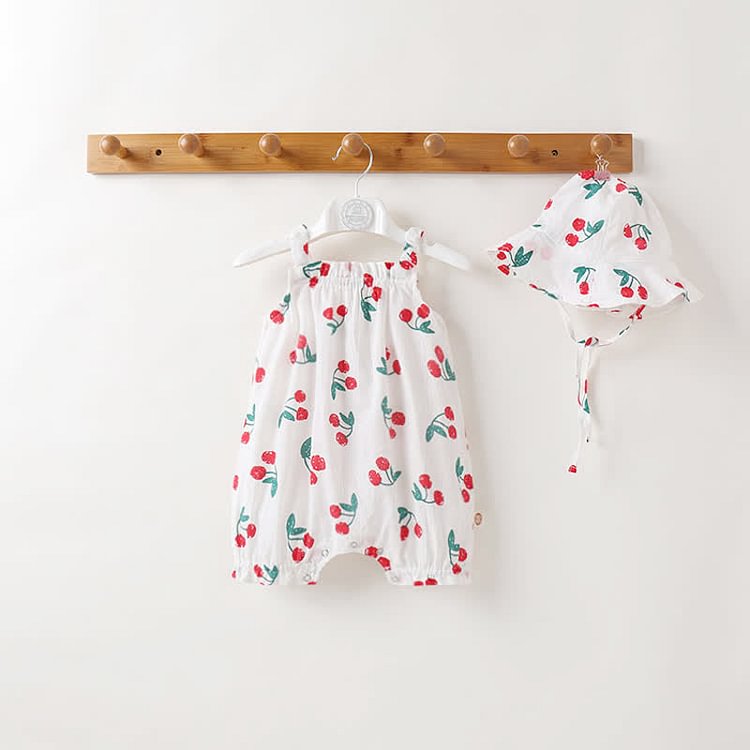 Baby Cherry Strap Romper with Hat