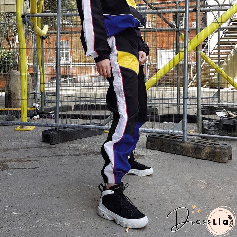 Weekeep Women High Waist Patchwork Pants Black Pencil Pants Streetwear Cargo Pants Loose Jogger Trousers Women Sweatpants