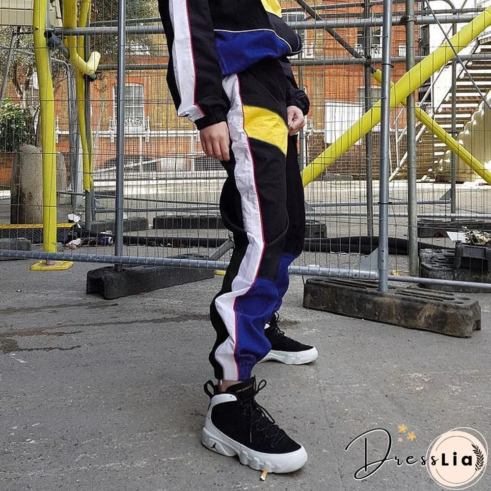 Weekeep Women High Waist Patchwork Pants Black Pencil Pants Streetwear Cargo Pants Loose Jogger Trousers Women Sweatpants