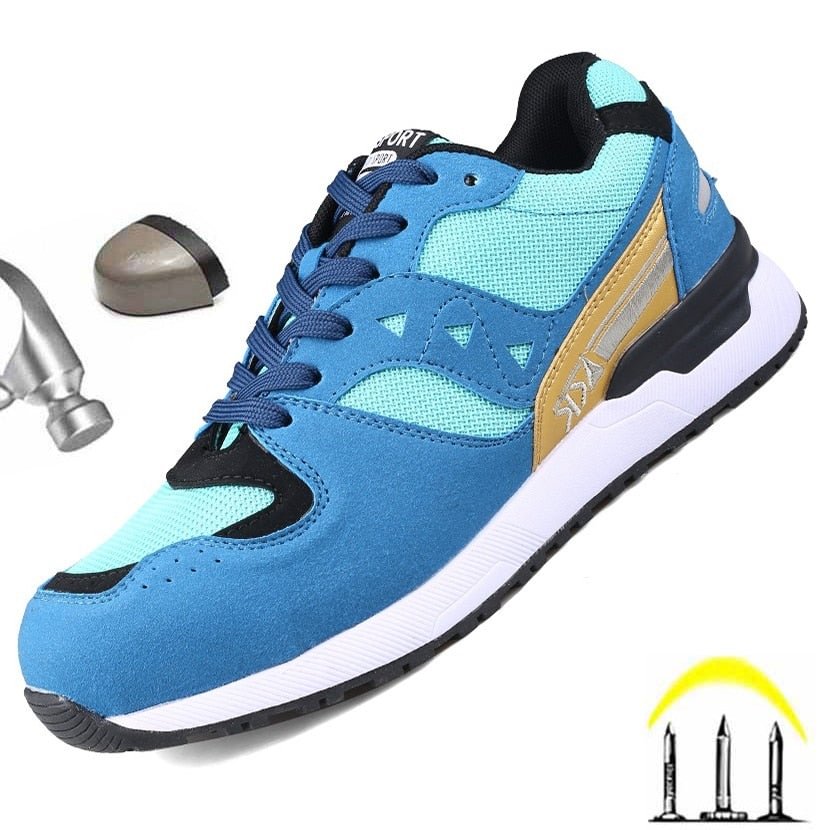 Work Safety Shoes Men Metal Toe Kevlar Midsole And Leather Upper Breathable Classic Boots 6KV Insulation Soft Blue Sneaker 2021