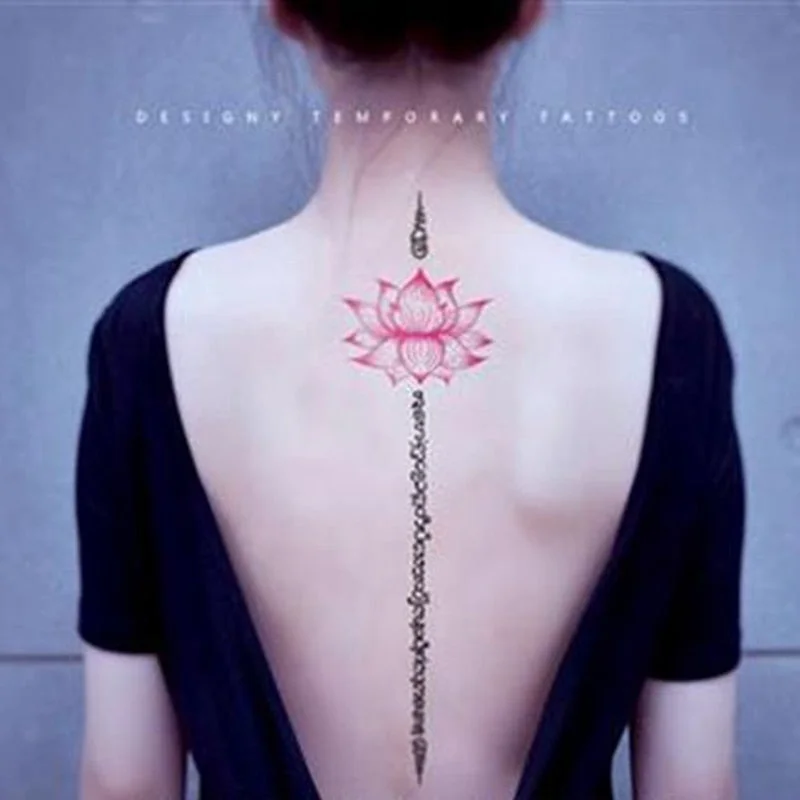 Black Lotus Totem Tattoo Stickers Waterproof Lasting Temporary Tattoo Sanskrit Art Fake Tattoo Back Arm Sexy Tattoos for Women