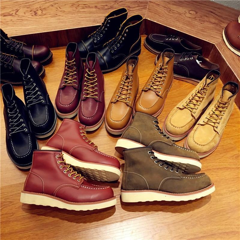 Vintage Men Boots Lace-Up Genuine Leather Boots Wing Men Handmade Work ...