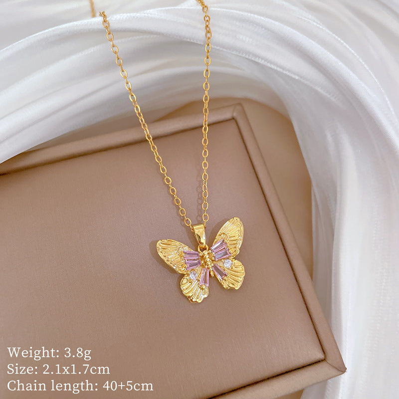 Copper Micro-Inlaid Necklace For Women Copper Micro-Inlaid Real Gold Electroplating Simple Ins Exquisite Clavicle Chain Neck Chain