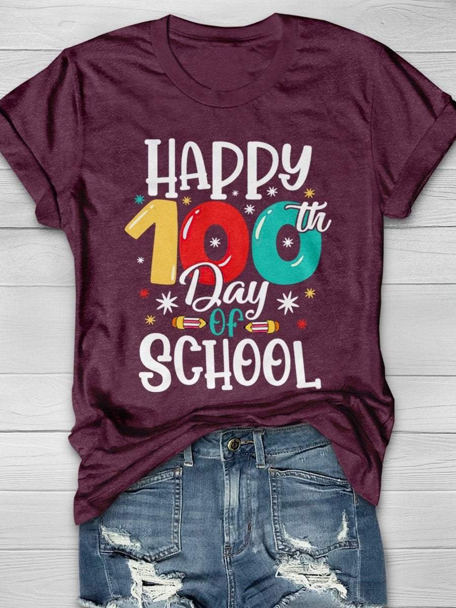 Happy 100 Days School Print Short Sleeve T-shirt