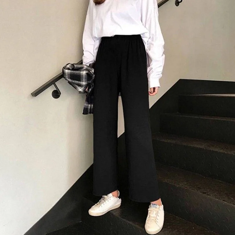Wide Leg Pants Women Solid High Waist Trousers Pleated Loose Casual Elegant Womens Korean Style Chic School Daily Girls