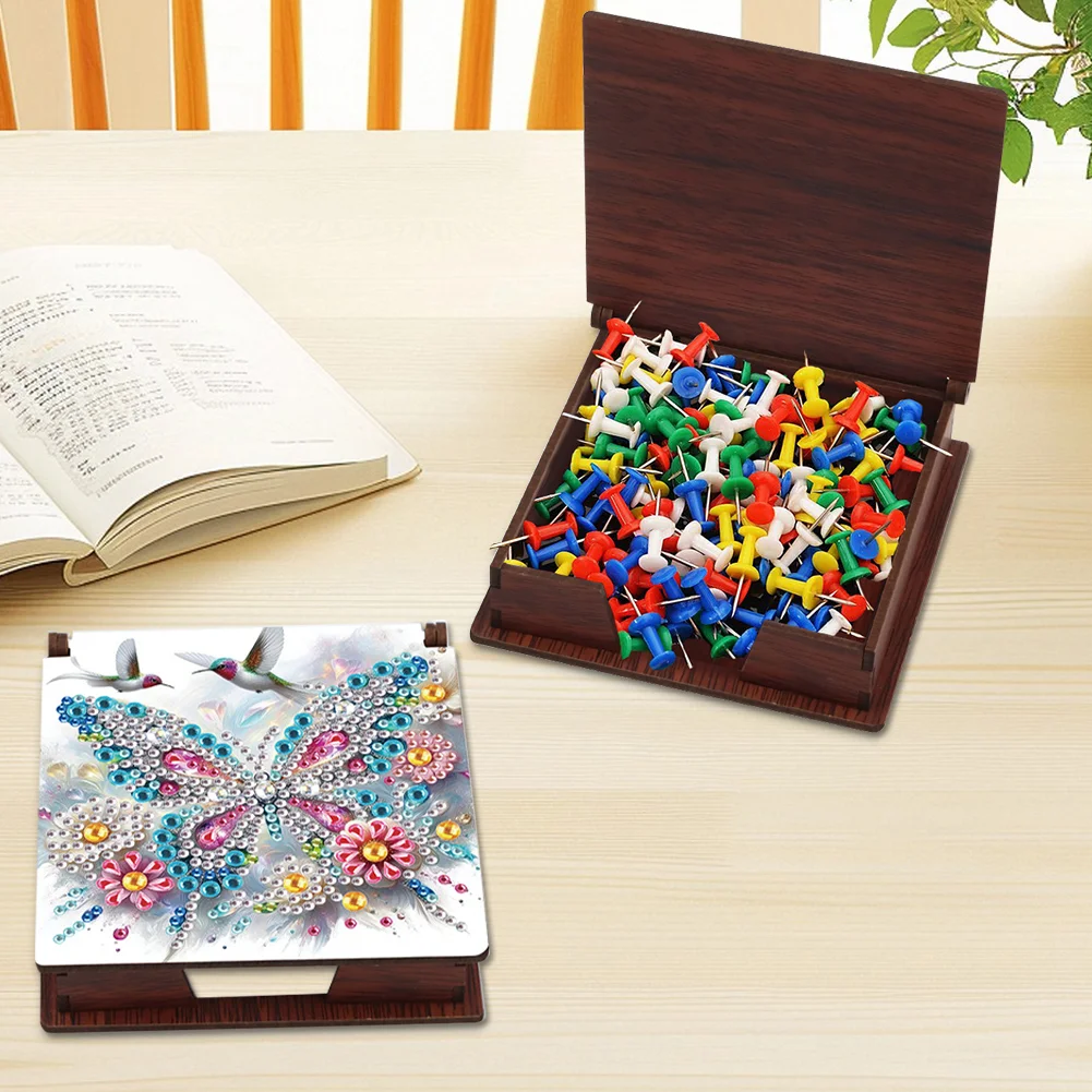 Wood Hummingbird Butterfly Diamond Painting Memo Pad Holder Mosaic Kit for Home
