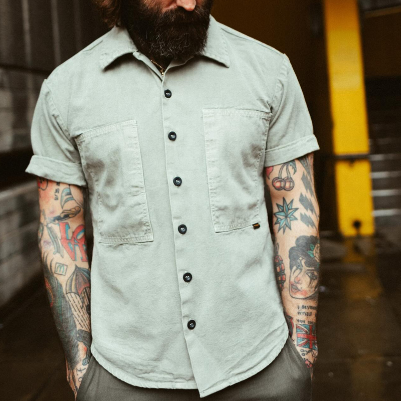 Men's Vintage Light Green Short Sleeve Shirt